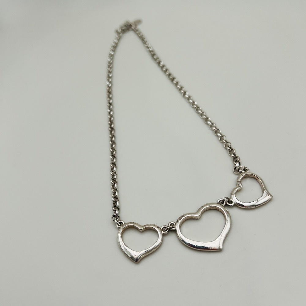 Villager Liz Claiborne Heart Necklace Silver Tone Open Heart Link Drop 16"